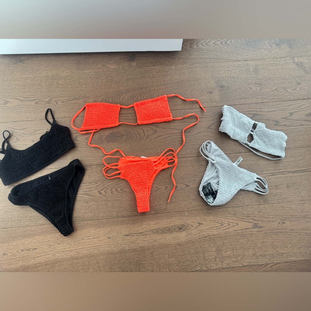 3 crinkle bikini bundle- Black/Grey/Orange- NEVER WORN/ XS-SMALL